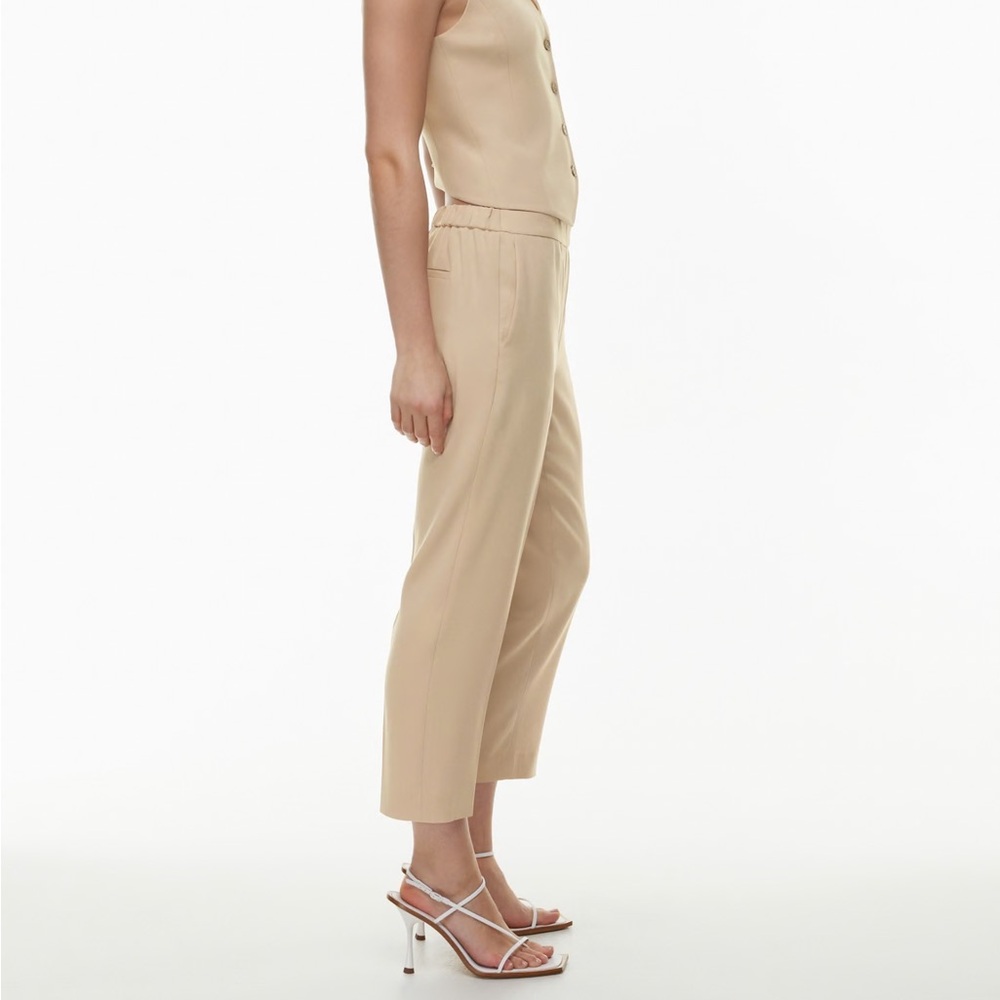 Aritzia Babaton Conan Pant Cropped Linen Blend Dress Pants Beige Slim Trousers